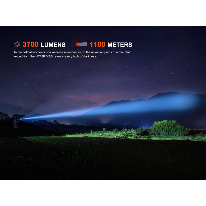 Fenix HT18RV20 - Torcia ricaricabile LED dimmerabile LED/USB 6000 mAh IP68 3700 lm 87 h nera