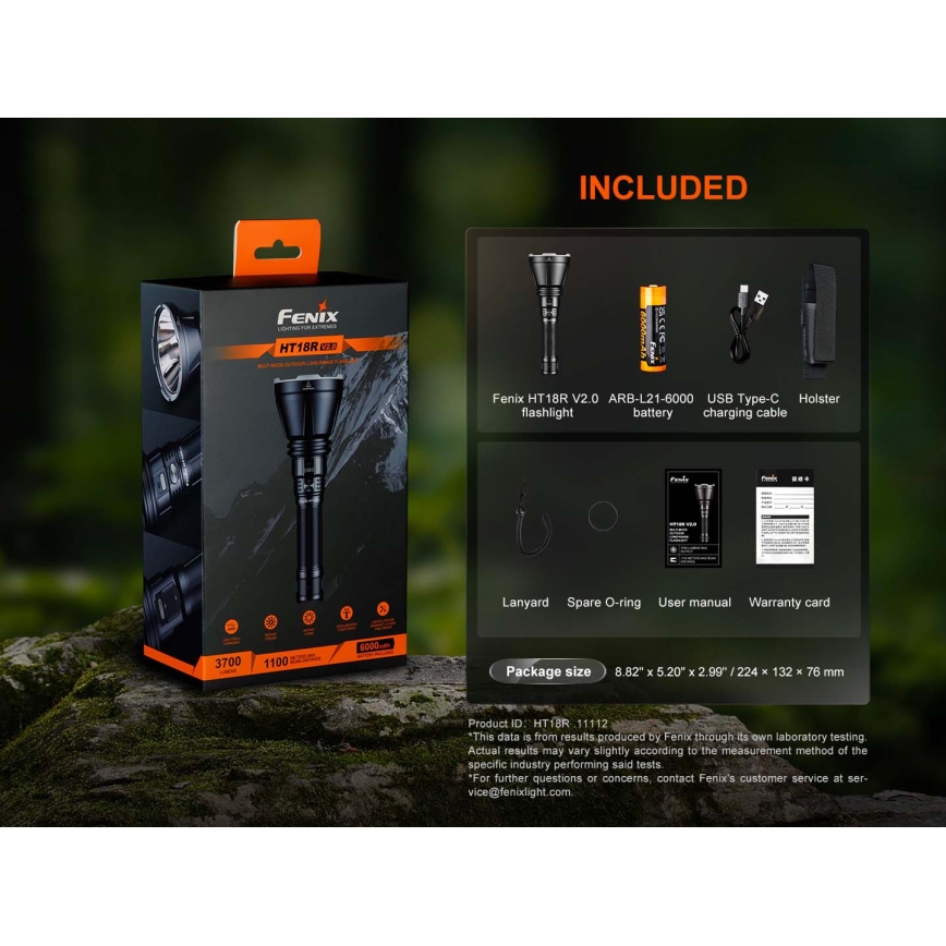 Fenix HT18RV20 - Torcia ricaricabile LED dimmerabile LED/USB 6000 mAh IP68 3700 lm 87 h nera