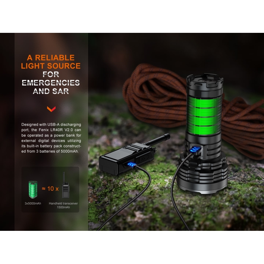 Fenix LR40RV20 - Torcia LED ricaricabile LED/USB IP68 15000 lm 177 h 5000 mAh