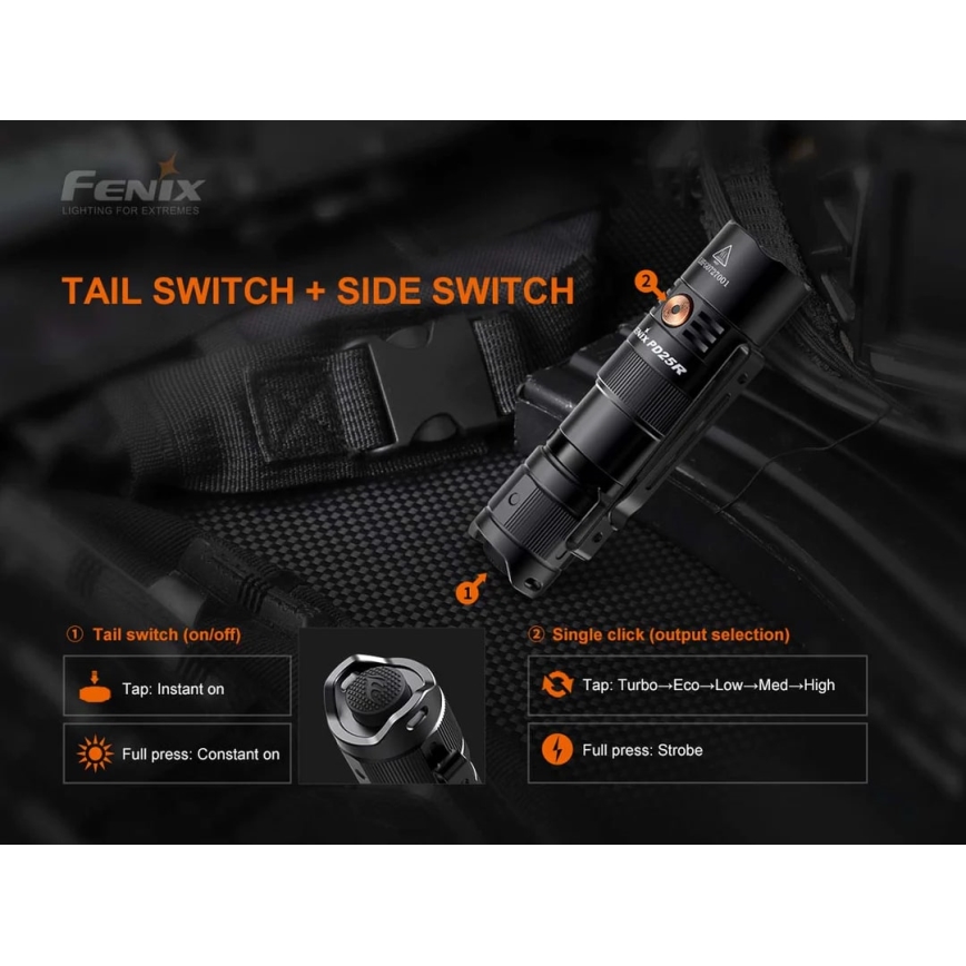 Fenix PD25R - Torcia LED ricaricabile LED/USB/1xCR123A IP68 800 lm 70 h 700 mAh