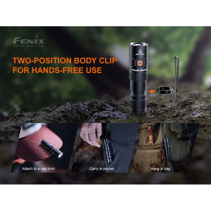 Fenix PD25R - Torcia LED ricaricabile LED/USB/1xCR123A IP68 800 lm 70 h 700 mAh