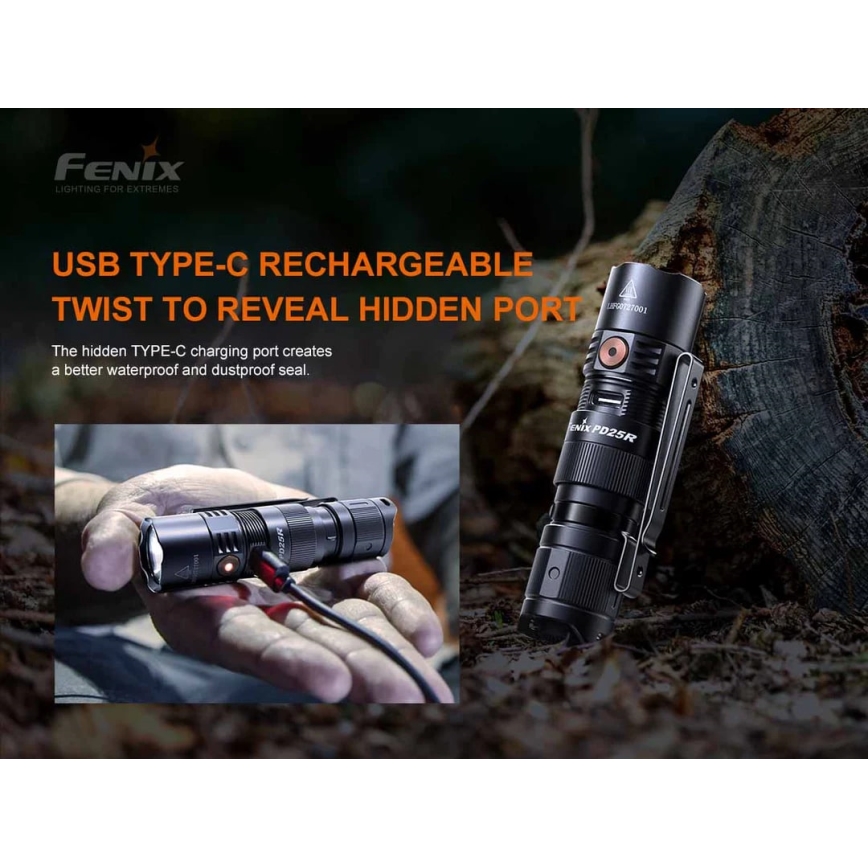 Fenix PD25R - Torcia LED ricaricabile LED/USB/1xCR123A IP68 800 lm 70 h 700 mAh