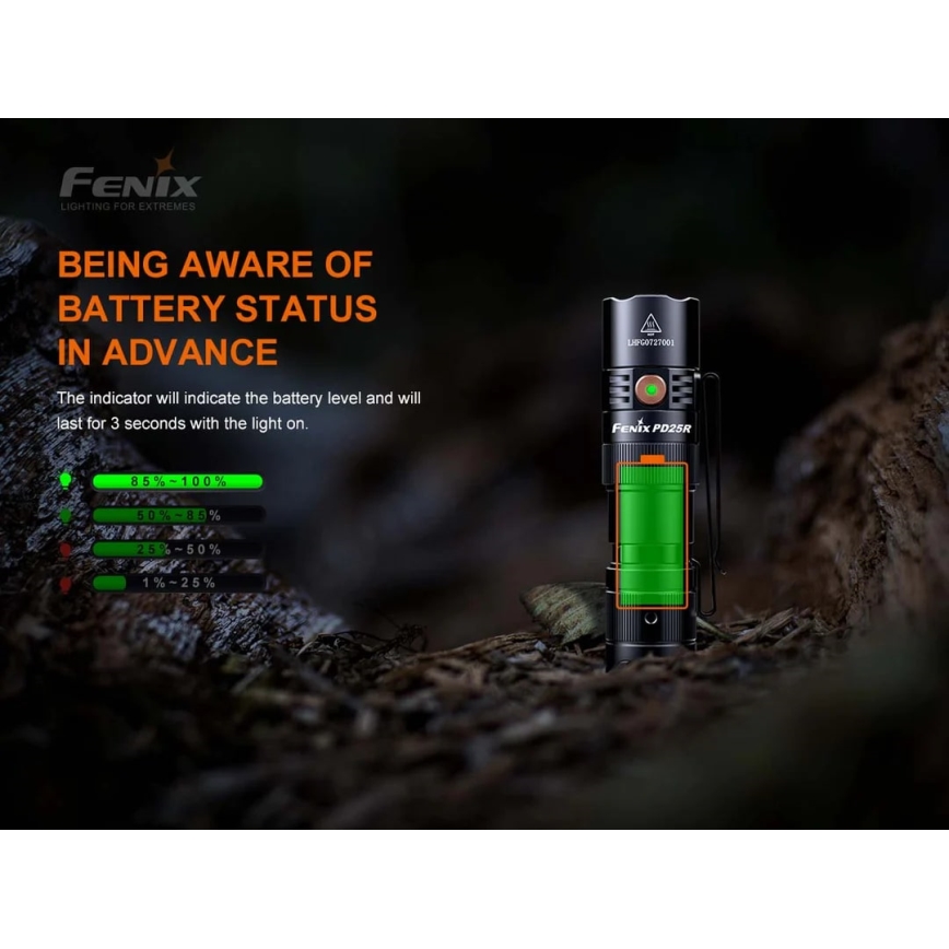 Fenix PD25R - Torcia LED ricaricabile LED/USB/1xCR123A IP68 800 lm 70 h 700 mAh