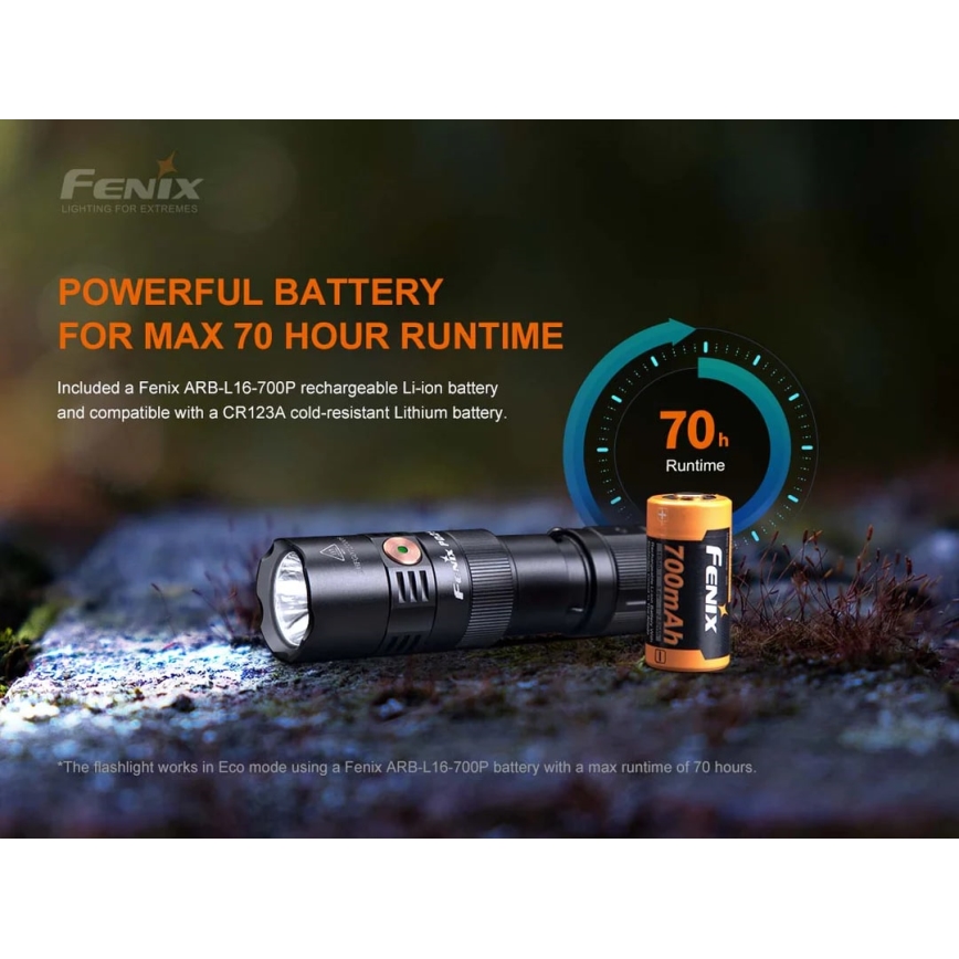Fenix PD25R - Torcia LED ricaricabile LED/USB/1xCR123A IP68 800 lm 70 h 700 mAh