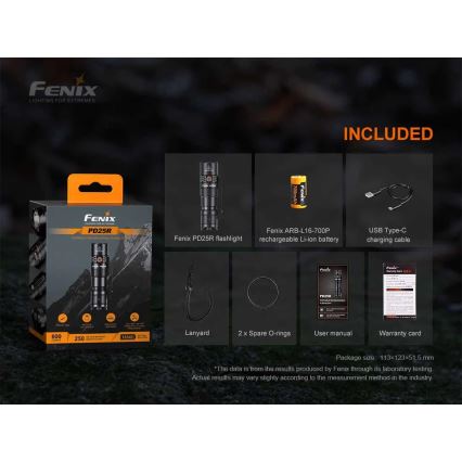Fenix PD25R - Torcia LED ricaricabile LED/USB/1xCR123A IP68 800 lm 70 h 700 mAh