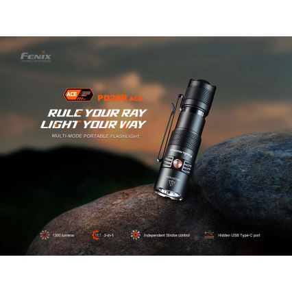 Fenix PD26RACE - Torcia LED ricaricabile dimmerabile LED/USB 1600 mAh IP68 1300 lm 556 h nero