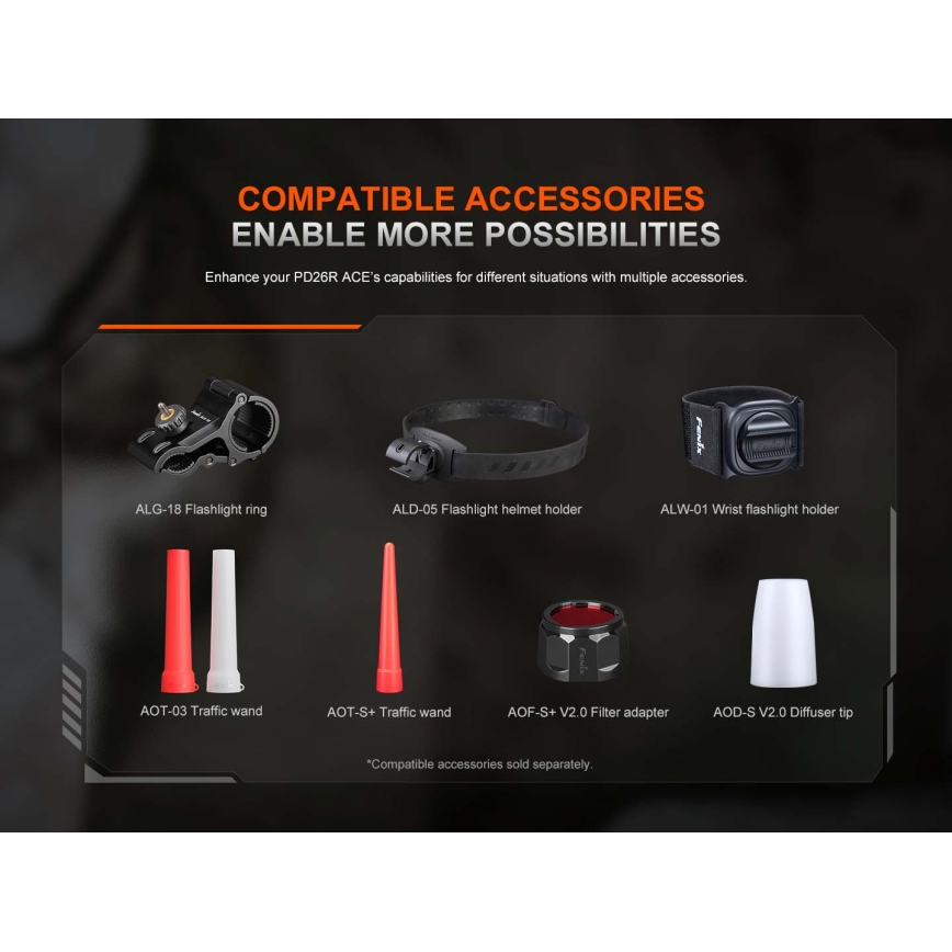 Fenix PD26RACE - Torcia LED ricaricabile dimmerabile LED/USB 1600 mAh IP68 1300 lm 556 h nero