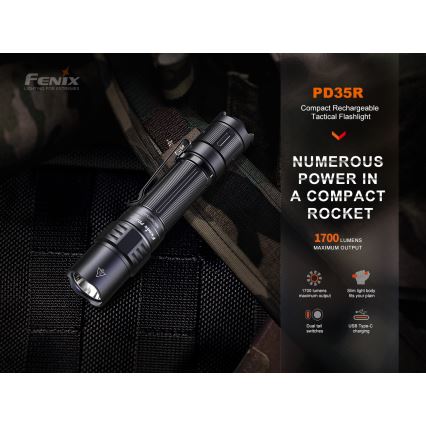 Fenix PD35R - Torcia LED ricaricabile LED/USB/2xCR123A IP68 1700 lm 100 h 3400 mAh