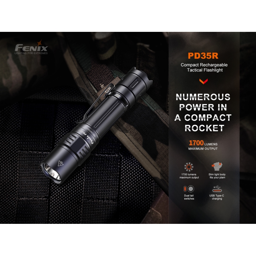 Fenix PD35R - Torcia LED ricaricabile LED/USB/2xCR123A IP68 1700 lm 100 h 3400 mAh