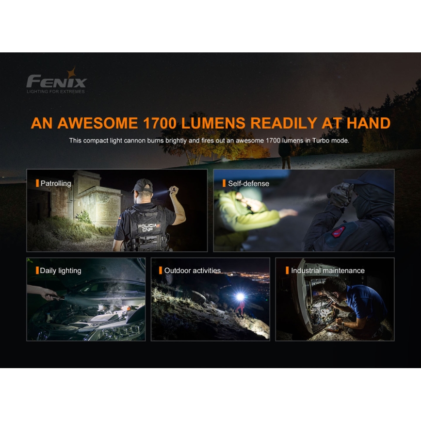 Fenix PD35V30 - Torcia LED ricaricabile LED/USB/2xCR123A IP68 1700 lucente 230 h 2600 mAh