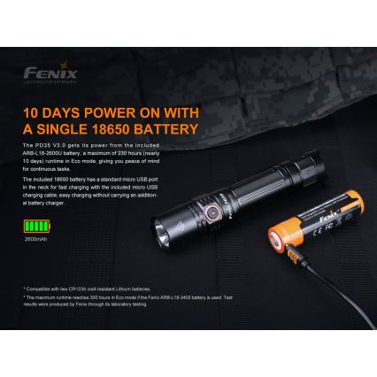 Fenix PD35V30 - Torcia LED ricaricabile LED/USB/2xCR123A IP68 1700 lucente 230 h 2600 mAh