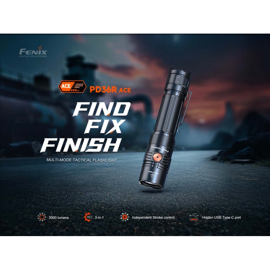Fenix PD36RACE - Torcia ricaricabile LED dimmerabile LED/USB 5000 mAh IP68 3000 lm 63,45 h nera