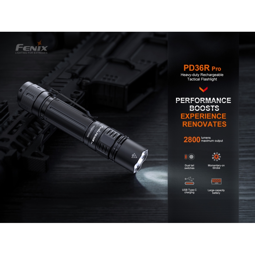 Fenix PD36RPRO - LED Torcia tattica ricaricabile LED/USB IP68 2800 lm 42 h 5000 mAh