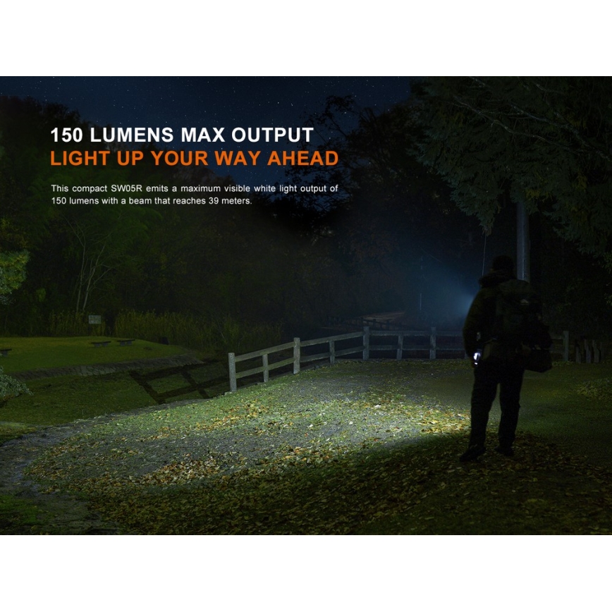 Fenix SW05RREDBLC - Torcia ricaricabile LED Dimmerabile LED/USB IPX6 150 lm 49 h 700 mAh nero