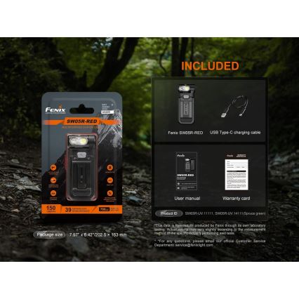 Fenix SW05RREDBLC - Torcia ricaricabile LED Dimmerabile LED/USB IPX6 150 lm 49 h 700 mAh nero