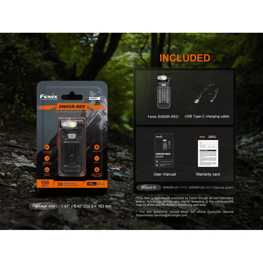 Fenix SW05RREDBLC - Torcia ricaricabile LED Dimmerabile LED/USB IPX6 150 lm 49 h 700 mAh nero