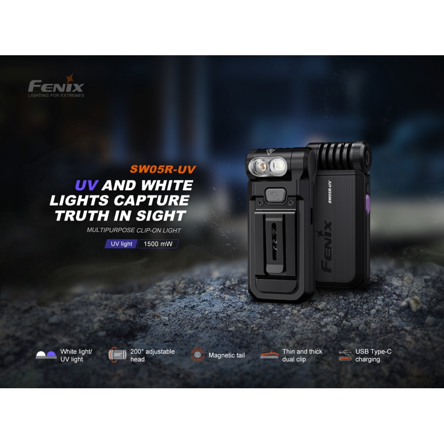Fenix SW05RUVBLC - LED Dimmerabile ricaricabile torcia LED/USB IPX6 150 lm 49 h 700 mAh nero