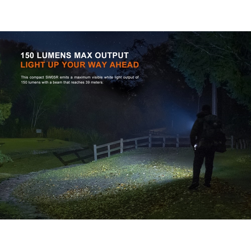 Fenix SW05RUVBLC - LED Dimmerabile ricaricabile torcia LED/USB IPX6 150 lm 49 h 700 mAh nero