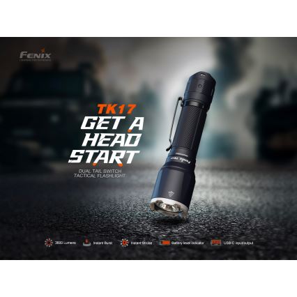 Fenix TK17BLK - Torcia ricaricabile dimmerabile LED/USB 6000 mAh IP68 3600 lm 60 h nera