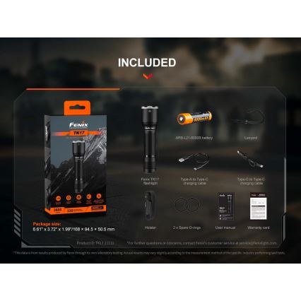 Fenix TK17BLK - Torcia ricaricabile dimmerabile LED/USB 6000 mAh IP68 3600 lm 60 h nera