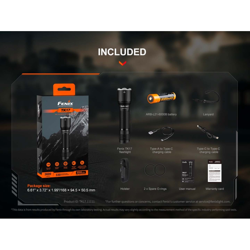 Fenix TK17BLK - Torcia ricaricabile dimmerabile LED/USB 6000 mAh IP68 3600 lm 60 h nera