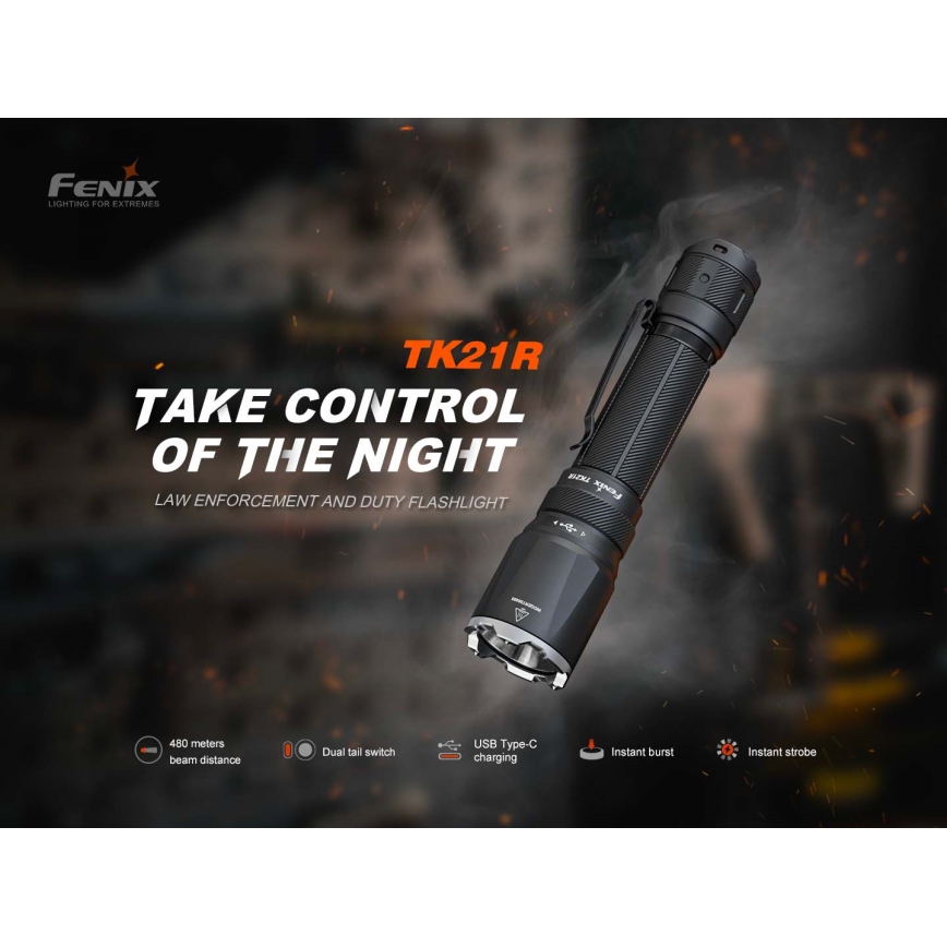 Fenix TK21RBLK - Torcia ricaricabile dimmerabile LED/USB 6000 mAh IP68 3600 lm 72,5 h nera