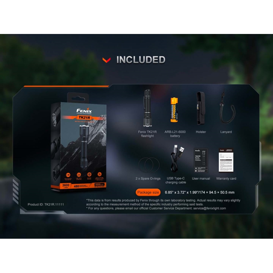 Fenix TK21RBLK - Torcia ricaricabile dimmerabile LED/USB 6000 mAh IP68 3600 lm 72,5 h nera