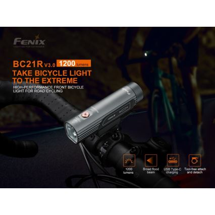 Fenix ​​​​BC21RV30 - Luce LED ricaricabile per bicicletta LED/USB IP68 1200 lm 33 ore