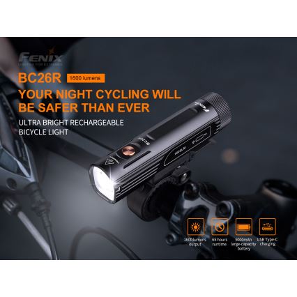 Fenix ​​​​BC26R - Luce LED ricaricabile per bicicletta LED/USB IP68 1600 lm 65 ore