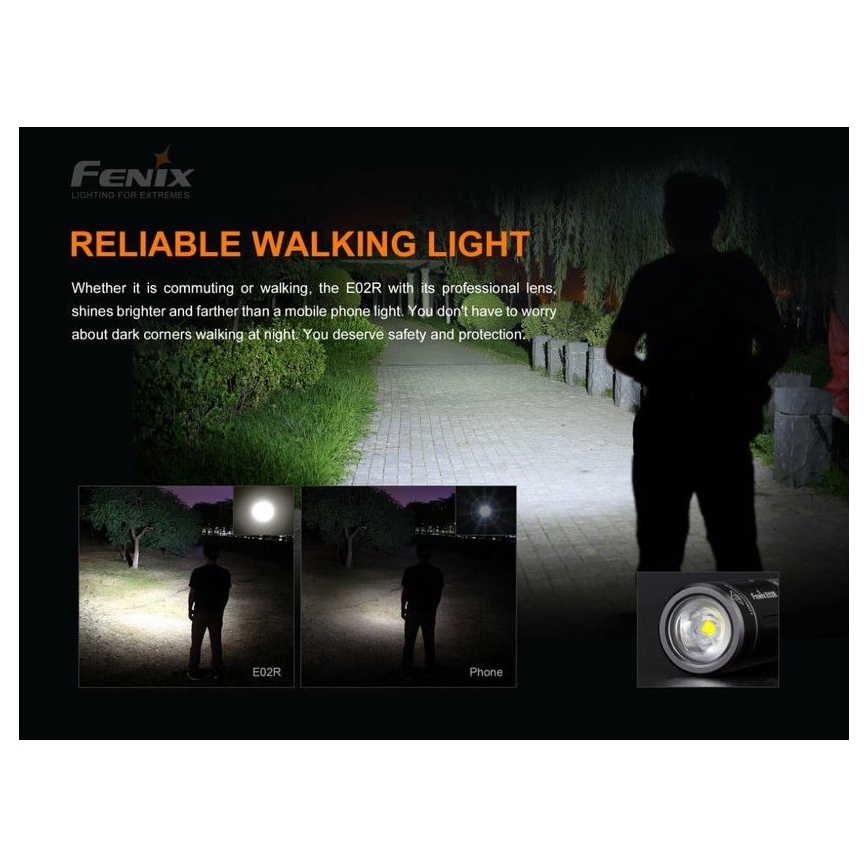Fenix ​​​​E02RBLC - LED Torcia ricaricabile LED/USB IP68 200 lm 6.5 h