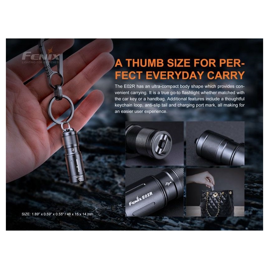 Fenix ​​​​E02RBLC - LED Torcia ricaricabile LED/USB IP68 200 lm 6.5 h