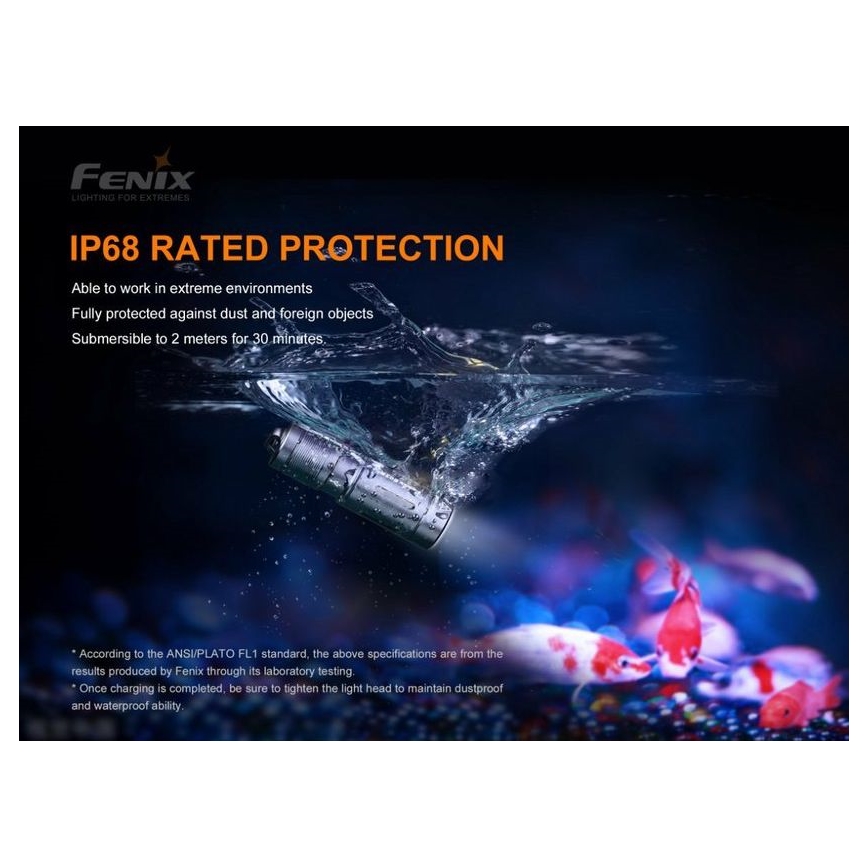 Fenix ​​​​E02RBLC - LED Torcia ricaricabile LED/USB IP68 200 lm 6.5 h