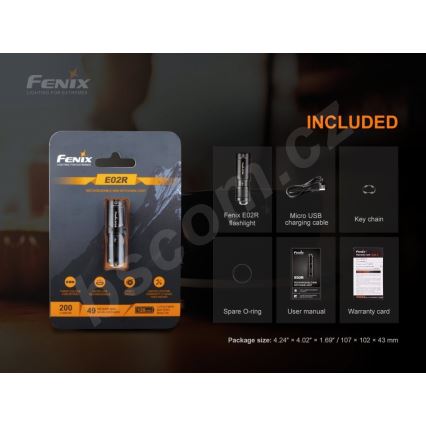 Fenix ​​​​E02RBLC - LED Torcia ricaricabile LED/USB IP68 200 lm 6.5 h