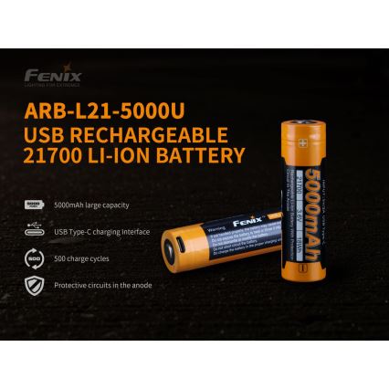 Fenix ​​​​FE21700USB - 1pz Batteria ricaricabile USB/3.6V 5000 mAh