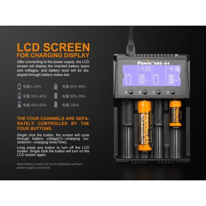 Fenix ​​​​FENAREA4 - Caricabatterie 4xLi-ion/AAA/AA/C 5V