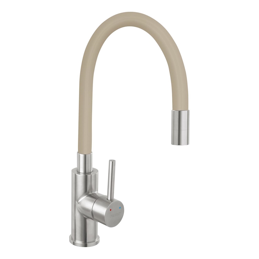 FERRO - Rubinetto per lavello con braccio flessible acciaio inossidabile/beige