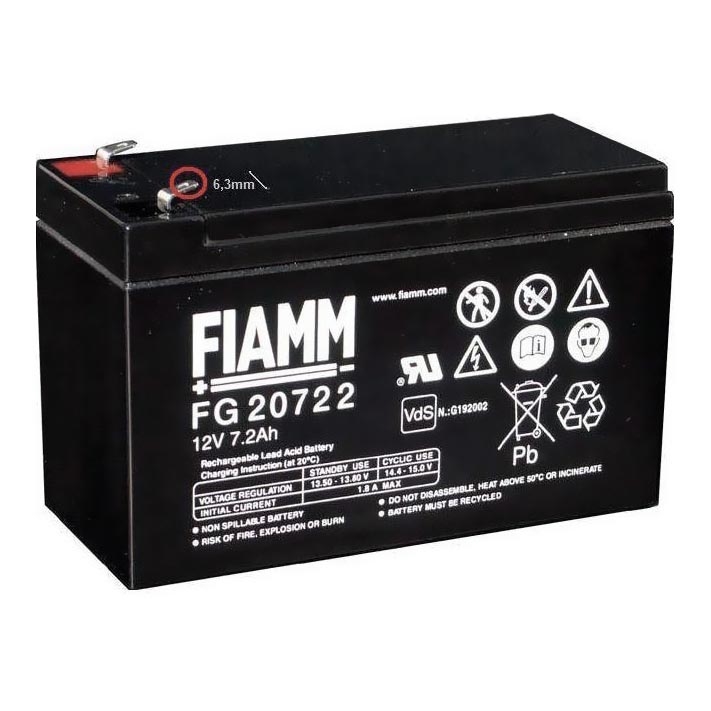 Fiamm FG20722 - Batteria al piombo 12V/7,2Ah/faston 6,3mm