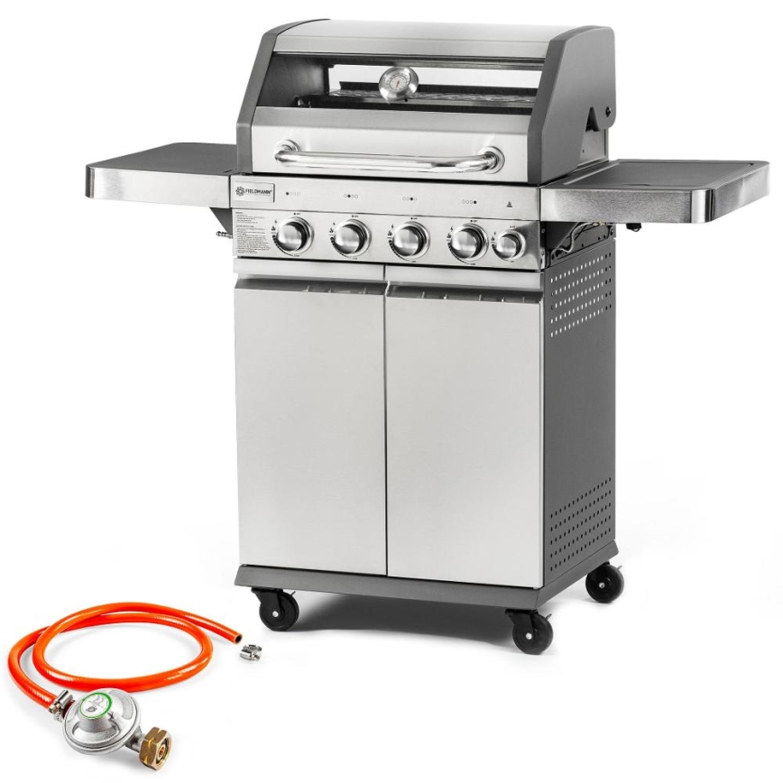 Fieldmann - Barbecue a gas con 5 bruciatori, finitura cromo opaco
