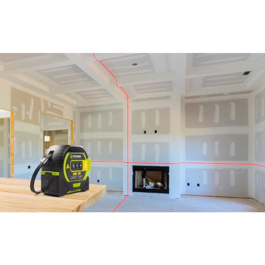 Fieldmann - Distanziometro laser con display a LED e misuratore a roulette 2xAA