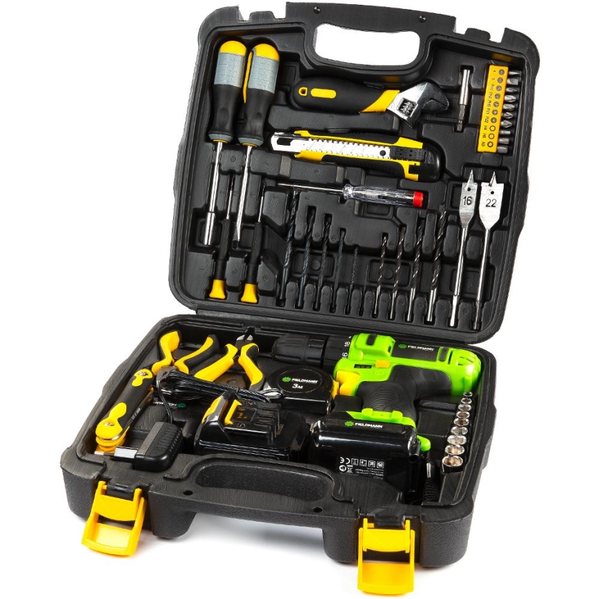 Fieldmann - Trapano avvitatore a batteria con accessori 12V 1300 mAh