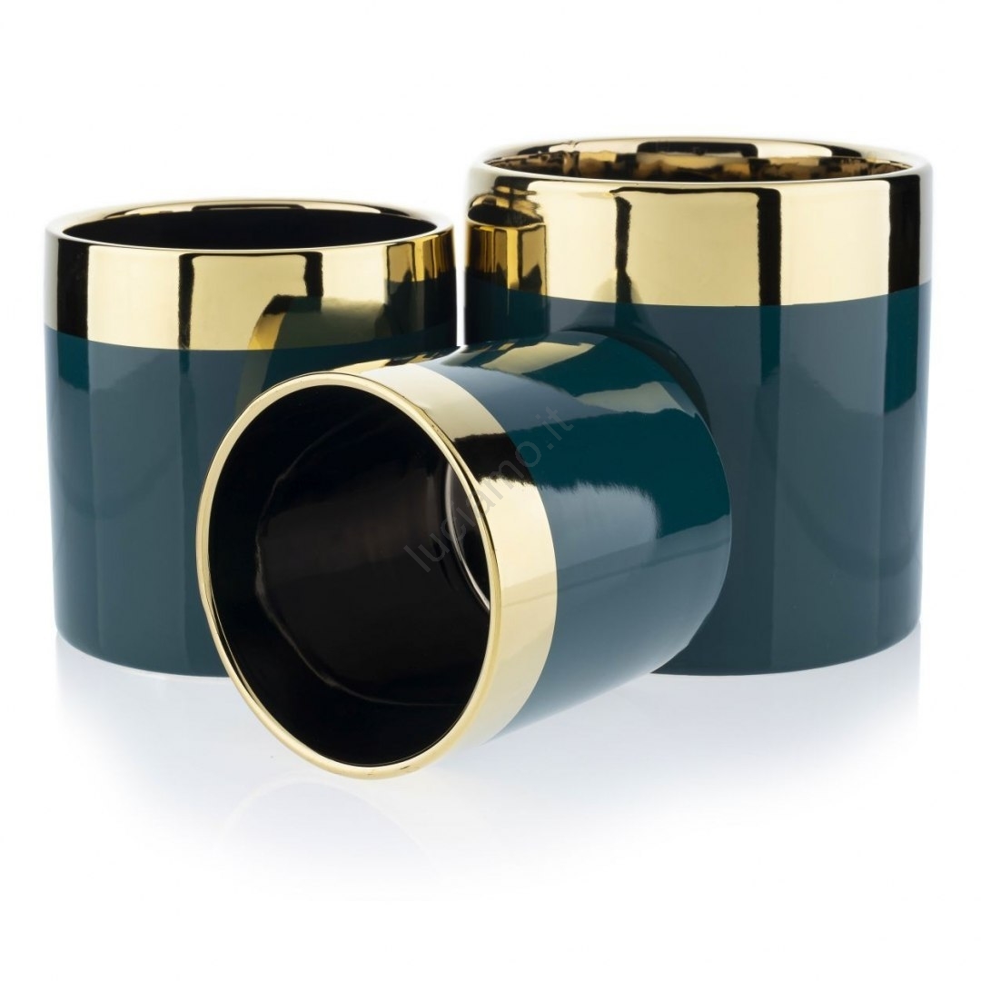 Matches21 Vaso Rotondo In Ceramica Cromo Lucido – Moderno Ø11x12 Cm – Fioriera Argento