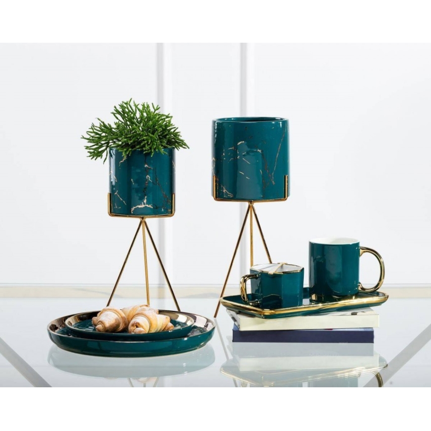 Fioriera in ceramica EMMA 28,3x11 cm verde/oro