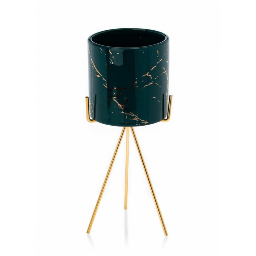 Fioriera in ceramica EMMA 28,3x11 cm verde/oro