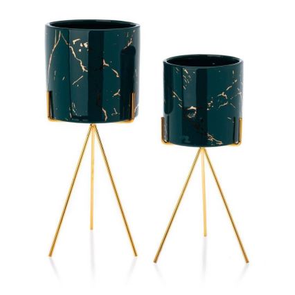 Fioriera in ceramica EMMA 28,3x11 cm verde/oro