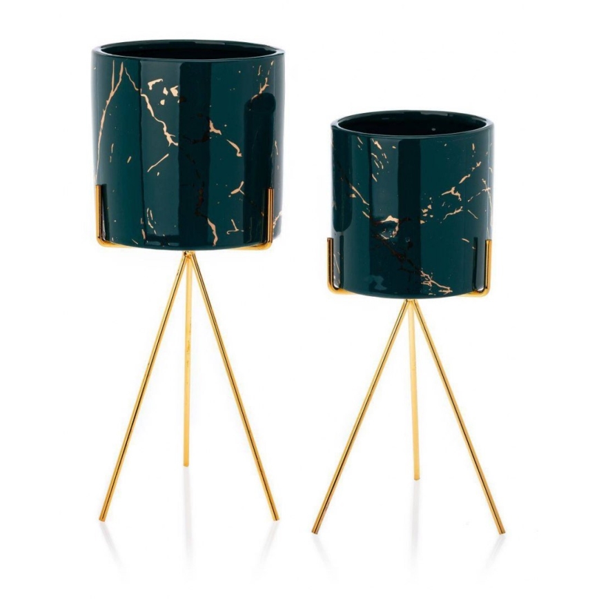 Fioriera in ceramica EMMA 28,3x11 cm verde/oro