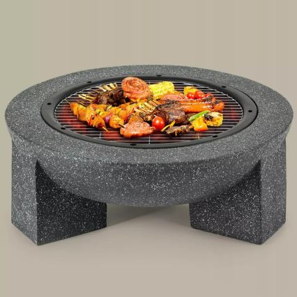 Focolare portatile con griglia 79,5x38 cm nero/granito scuro