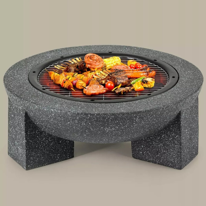 Focolare portatile con griglia 79,5x38 cm nero/granito scuro