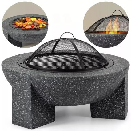 Focolare portatile con griglia 79,5x38 cm nero/granito scuro