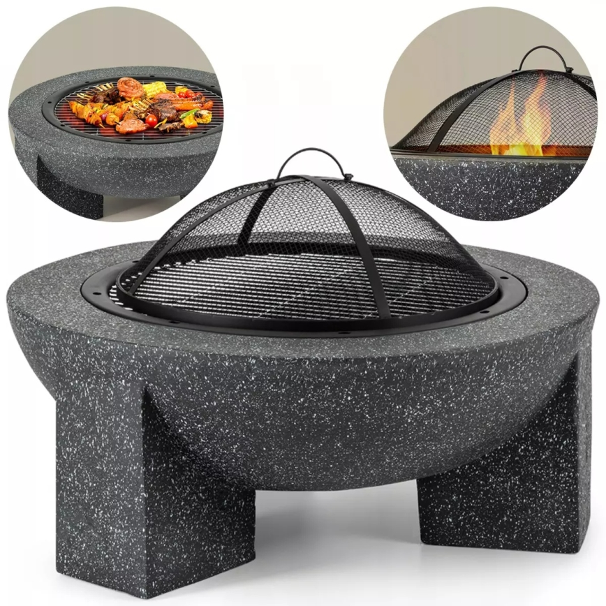 Focolare portatile con griglia 79,5x38 cm nero/granito scuro