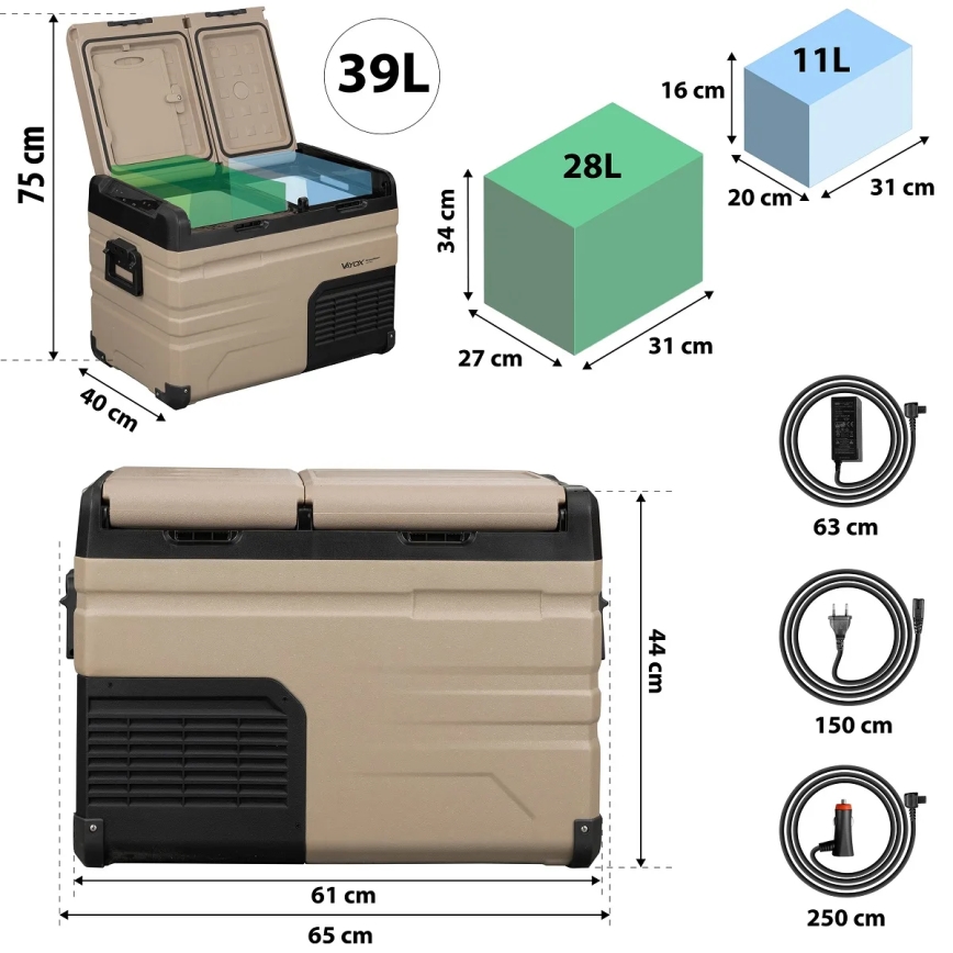 Frigorifero da viaggio con display LCD 39 l 230V/12V/24V marrone